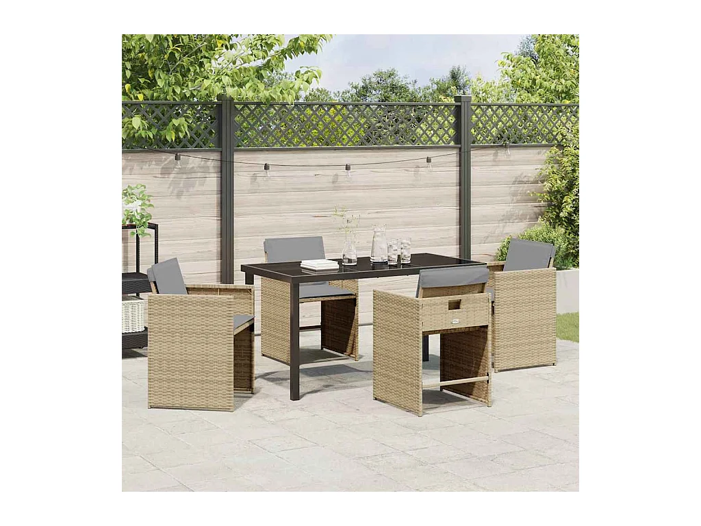 Set da pranzo da giardino 5 pezzi con cuscini in polyrattan beige