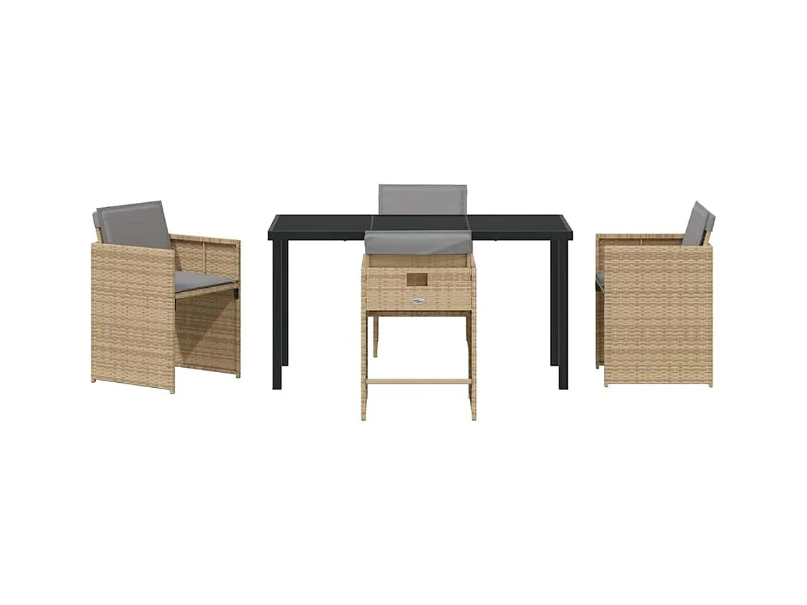 Set da pranzo da giardino 5 pezzi con cuscini in polyrattan beige