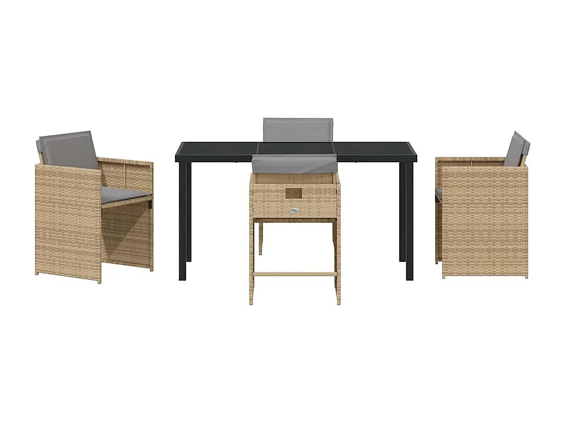 5-delige tuinset met beige polyrotan kussens