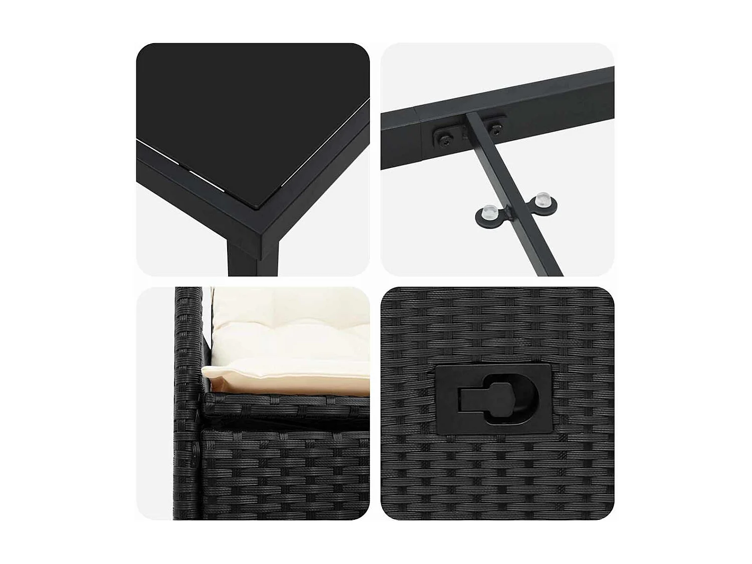 Set da pranzo da giardino 3 pezzi con cuscini in polyrattan nero