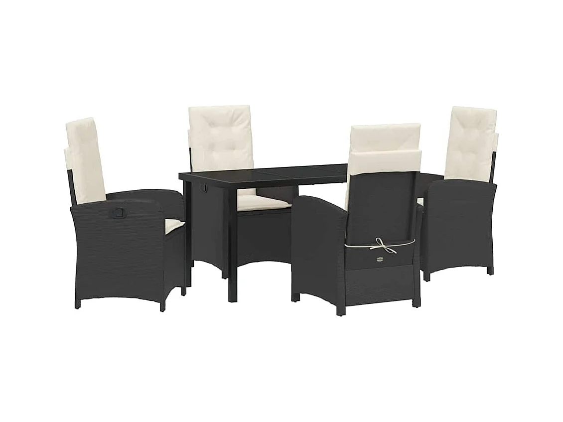 Set da pranzo da giardino 5 pezzi con cuscini in polyrattan nero