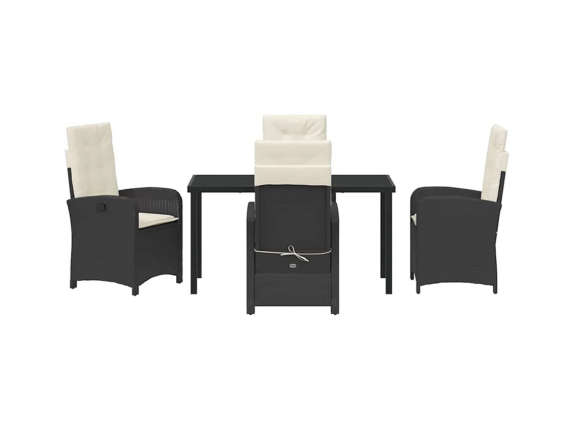 Set da pranzo da giardino 5 pezzi con cuscini in polyrattan nero