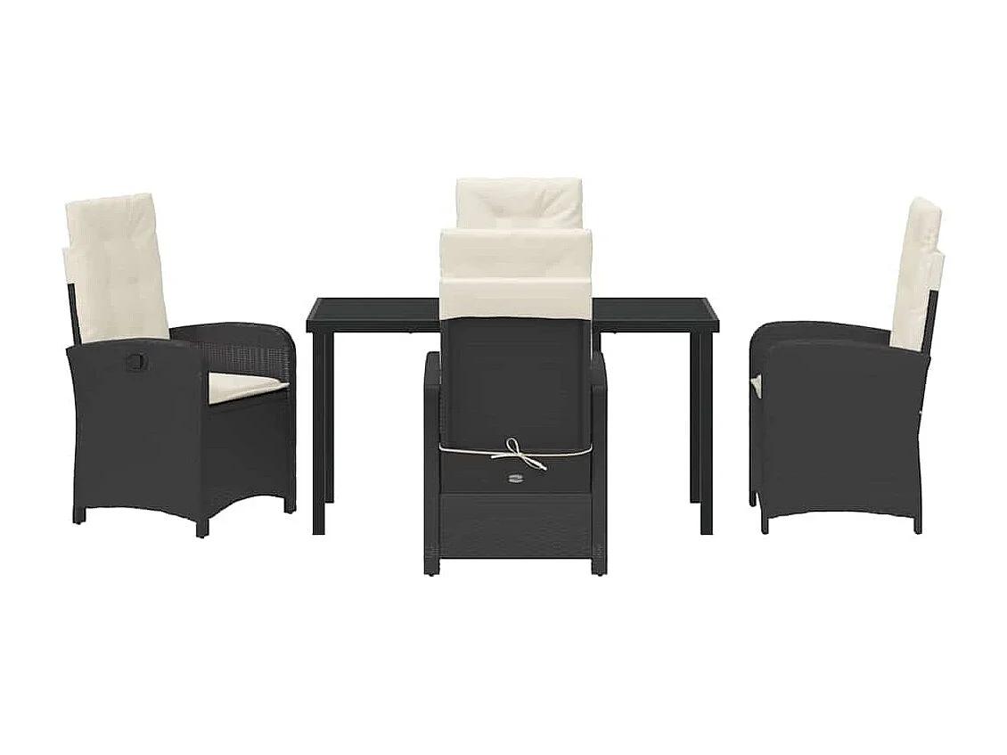 5-delige tuinset met kussens van zwart polyrotan