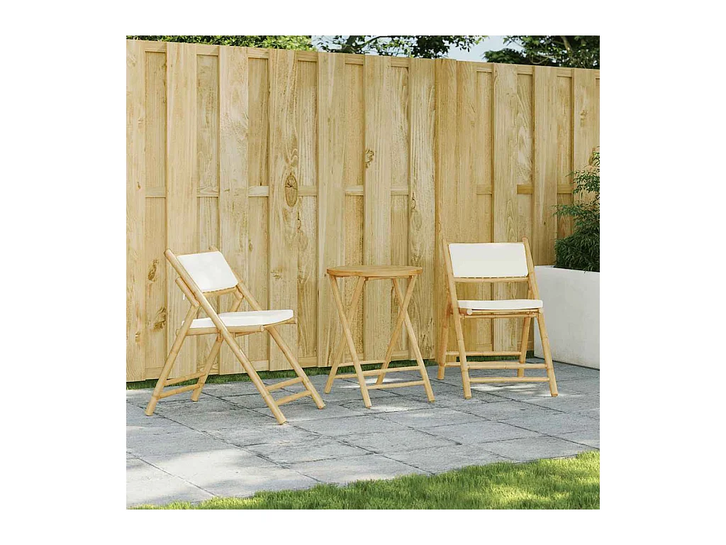 Chaises de bistro pliantes lot de 2 et coussins blanc crème