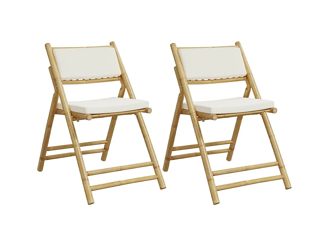 Chaises de bistro pliantes lot de 2 et coussins blanc crème