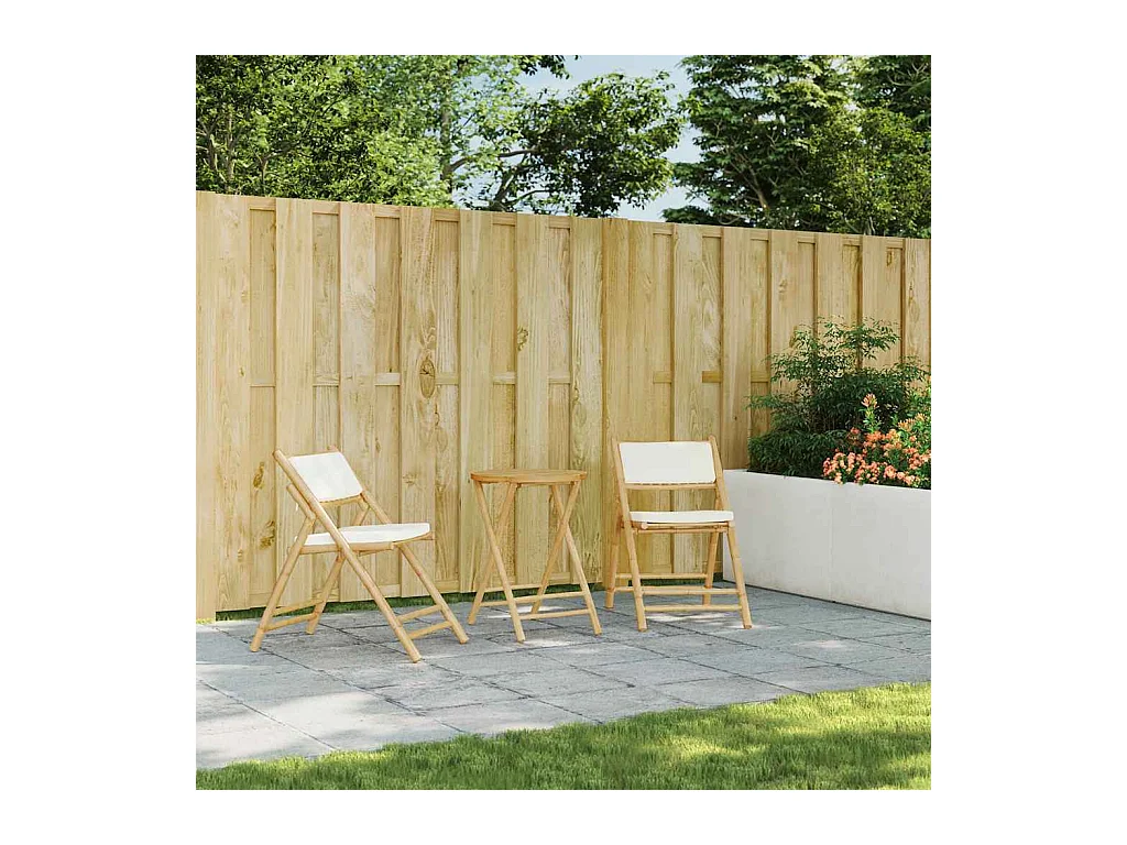 Chaises de bistro pliantes lot de 2 et coussins blanc crème