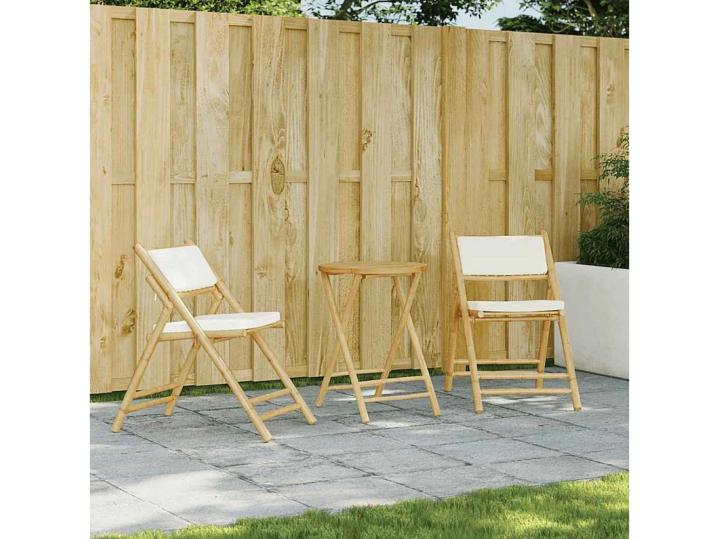 Chaises de bistro pliantes lot de 2 et coussins blanc crème