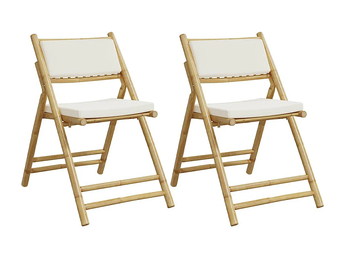 Chaises de bistro pliantes lot de 2 et coussins blanc crème