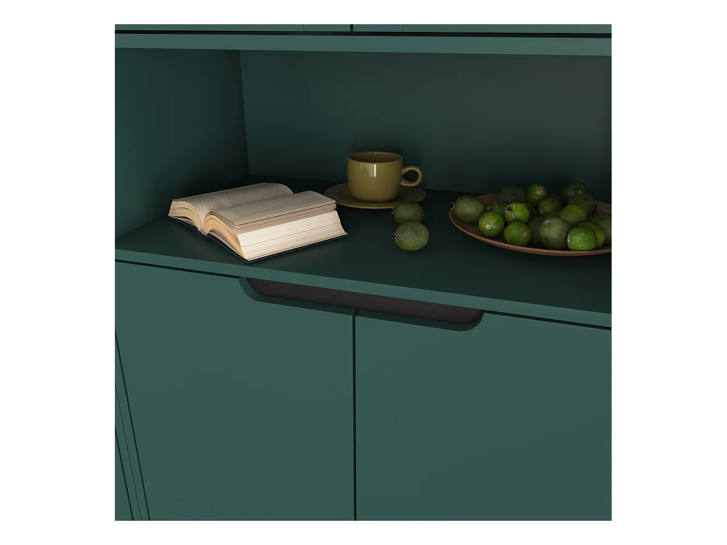 Bibliothèque avec portes en verre trempé, étagères réglables, MDF laqué, vert (60x35x160 cm)