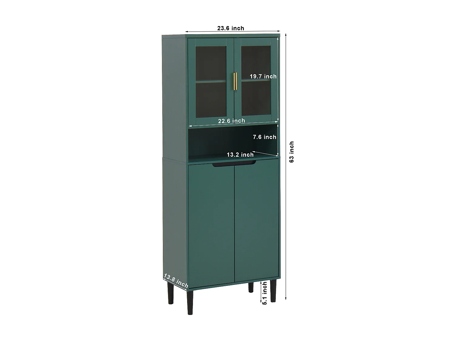 Boekenkast met gehard glazen deuren, verstelbare planken, gelakt MDF, groen (60x35x160 cm)