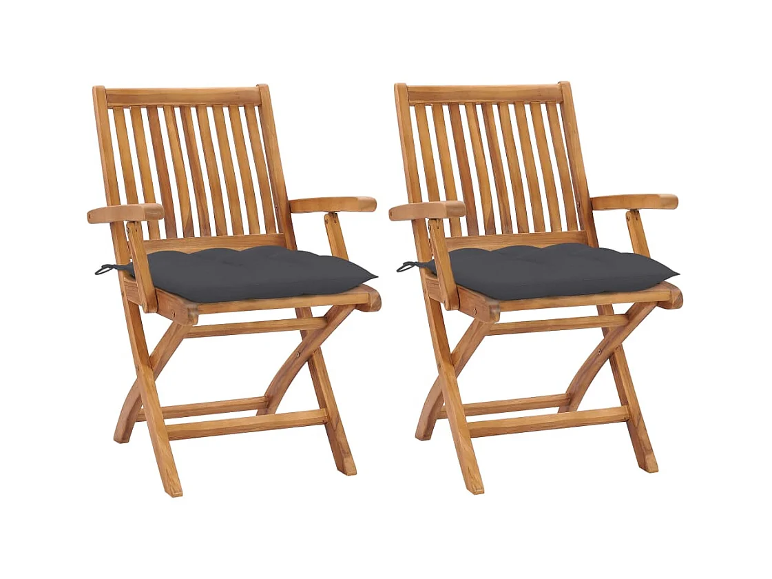 Chaises de jardin lot de 2 et coussins anthracite Bois de teck