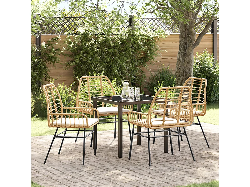 Set da pranzo da giardino 5 pezzi con cuscini in polyrattan marrone