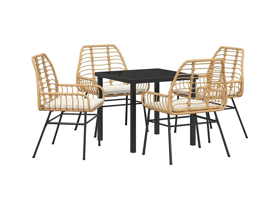 Set da pranzo da giardino 5 pezzi con cuscini in polyrattan marrone