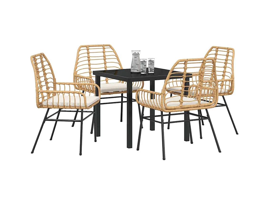 Set da pranzo da giardino 5 pezzi con cuscini in polyrattan marrone