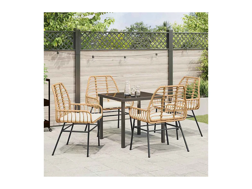 Set da pranzo da giardino 5 pezzi con cuscini in polyrattan marrone