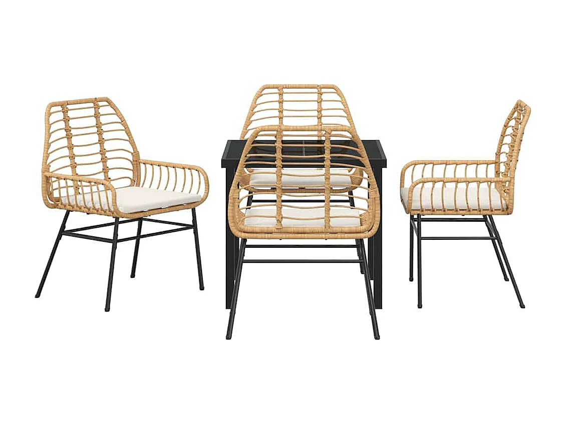 Set da pranzo da giardino 5 pezzi con cuscini in polyrattan marrone