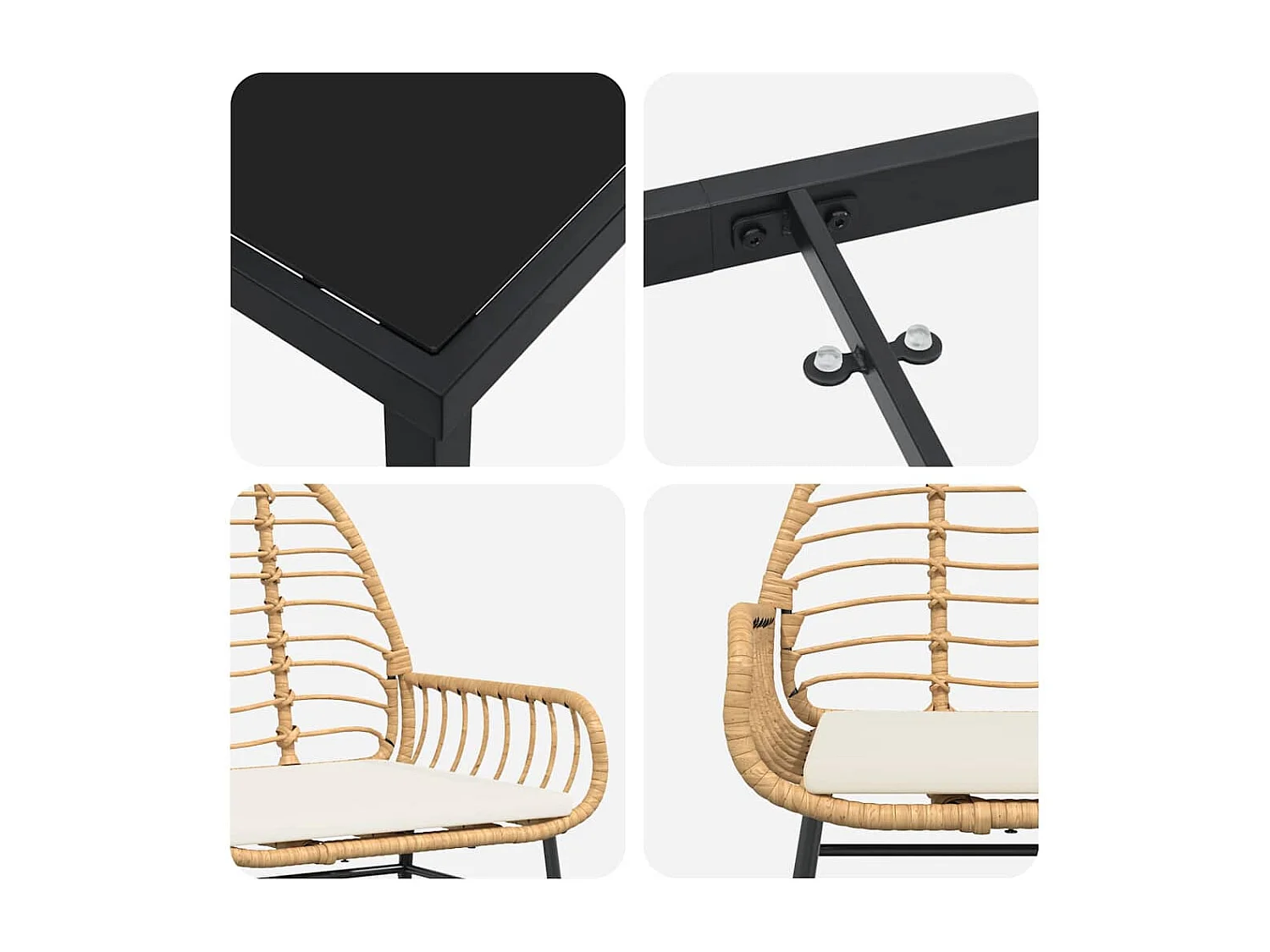 Set da pranzo da giardino 5 pezzi con cuscini in polyrattan marrone