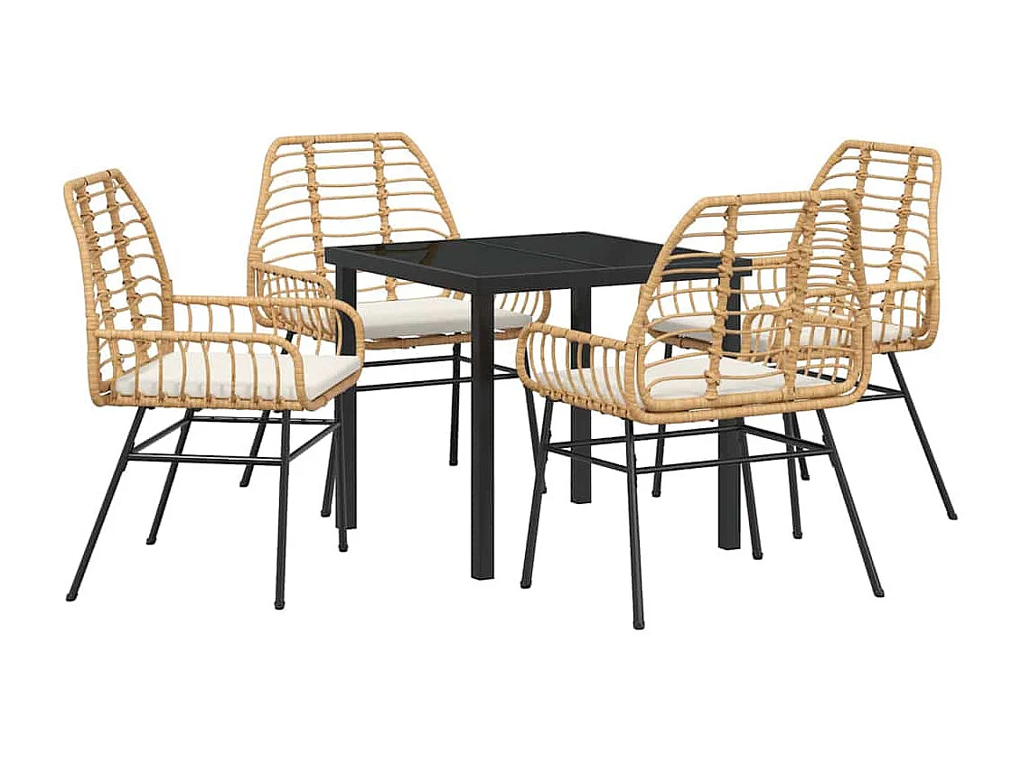 5-delige tuinset met bruine polyrotan kussens