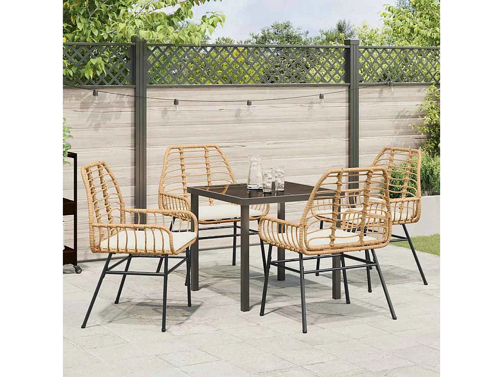 5-delige tuinset met bruine polyrotan kussens