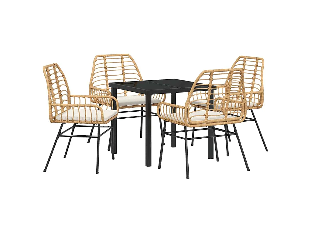 Juego de comedor de jardín de 5 piezas con cojines de ratán sintético marrón