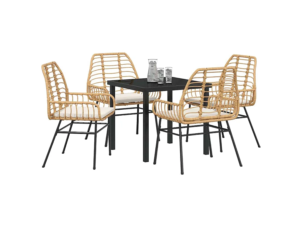 Juego de comedor de jardín de 5 piezas con cojines de ratán sintético marrón
