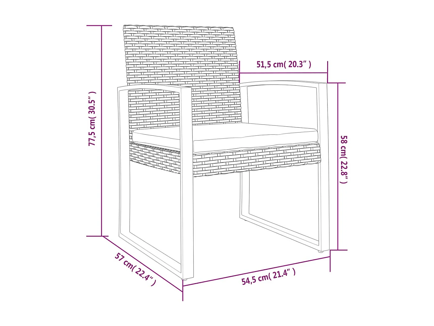 Tuinstoelen set van 2 zwarte PP rotan