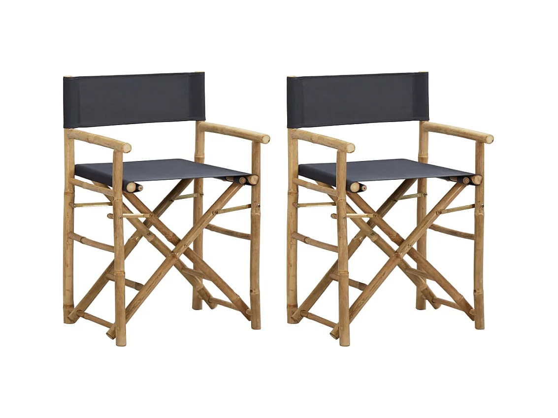 Set di 2 sedie da regista pieghevoli in tessuto di bambù grigio scuro