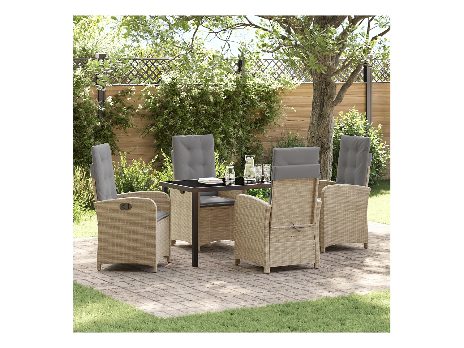 5-delige tuinset met kussens van beige synthetisch rotan