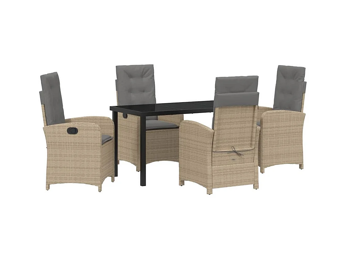 5-delige tuinset met kussens van beige synthetisch rotan