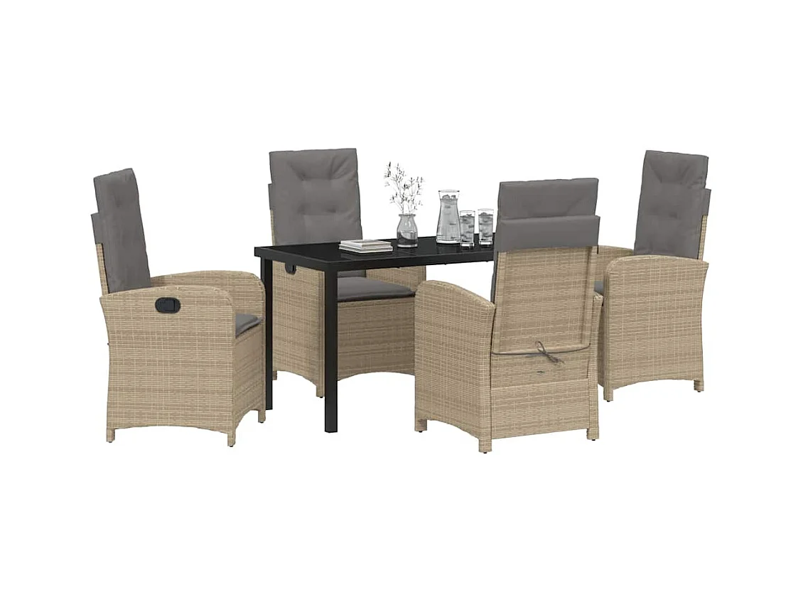 5-delige tuinset met kussens van beige synthetisch rotan