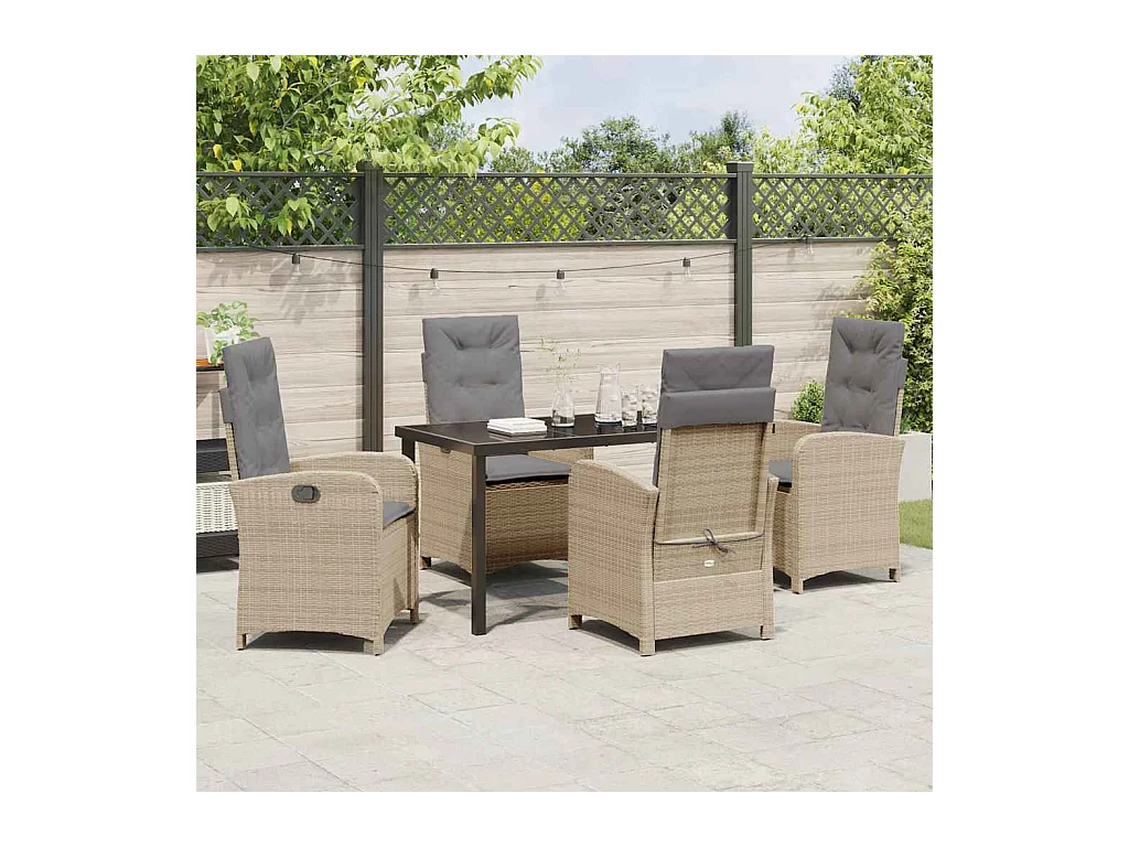 5-delige tuinset met kussens van beige synthetisch rotan