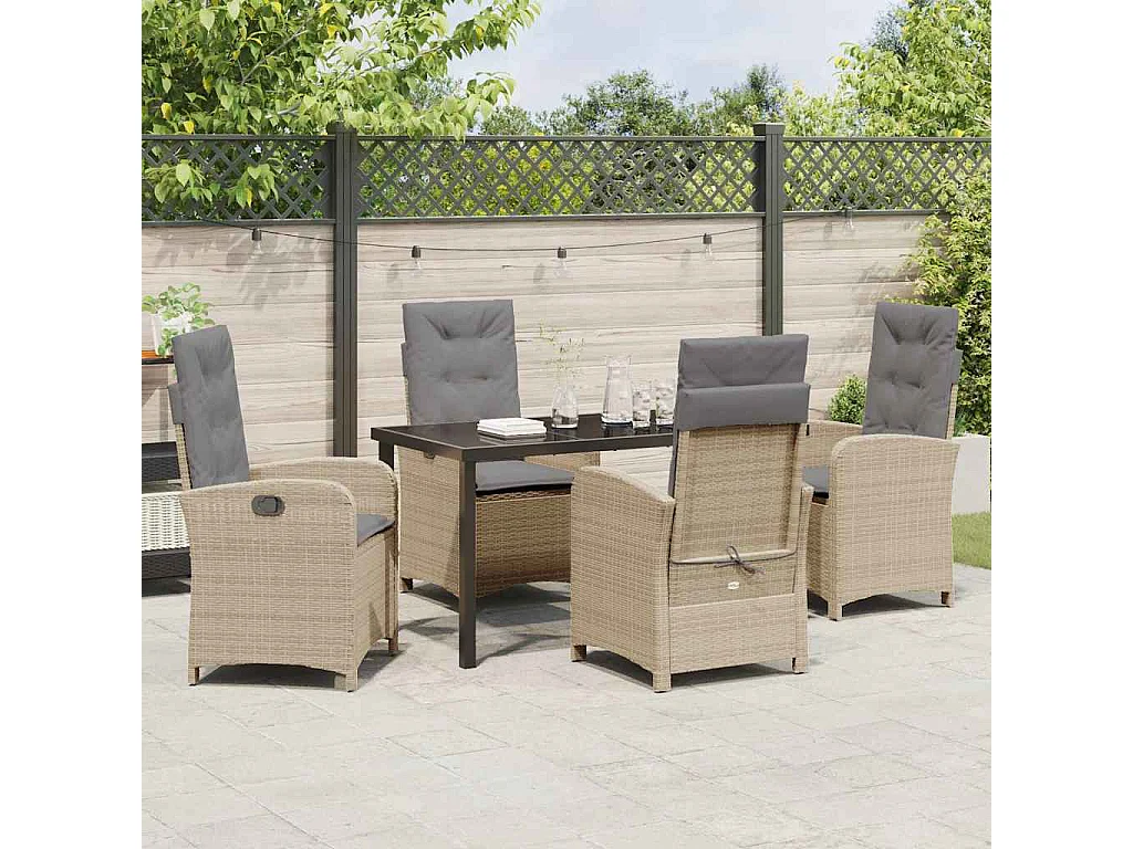 5-delige tuinset met kussens van beige synthetisch rotan