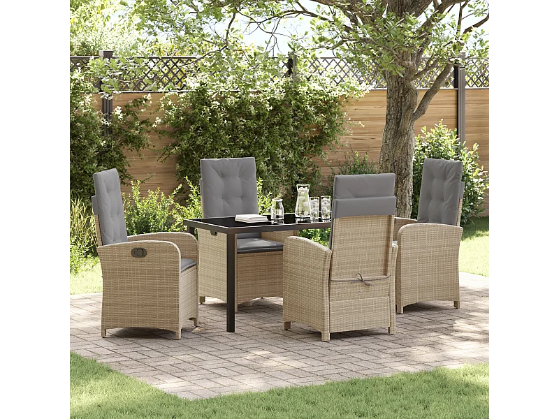 Ensemble de salle à manger de jardin de 5 pièces avec coussins Beige Rattan Synthétique