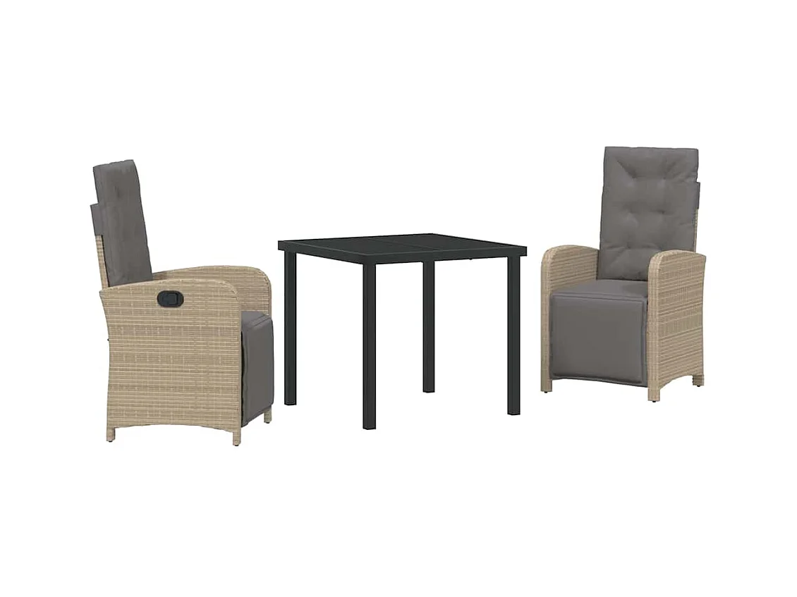 Set da pranzo da giardino 3 pezzi con cuscini in polyrattan beige