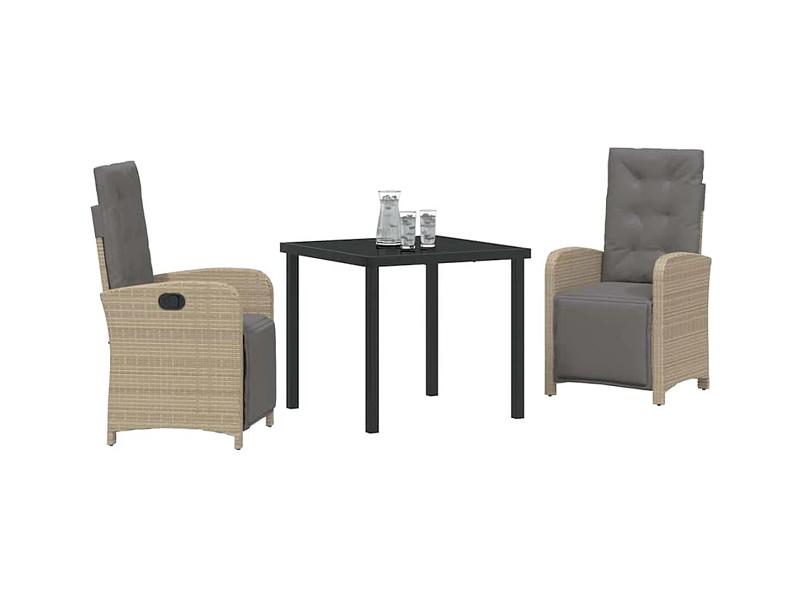 Set da pranzo da giardino 3 pezzi con cuscini in polyrattan beige