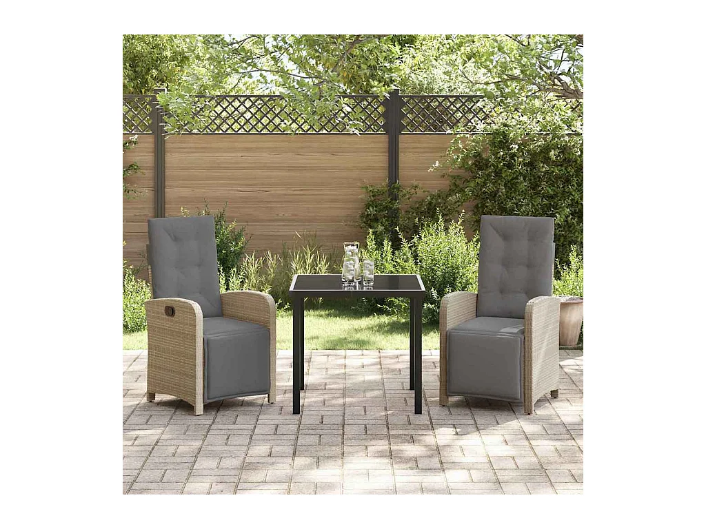 Set da pranzo da giardino 3 pezzi con cuscini in polyrattan beige