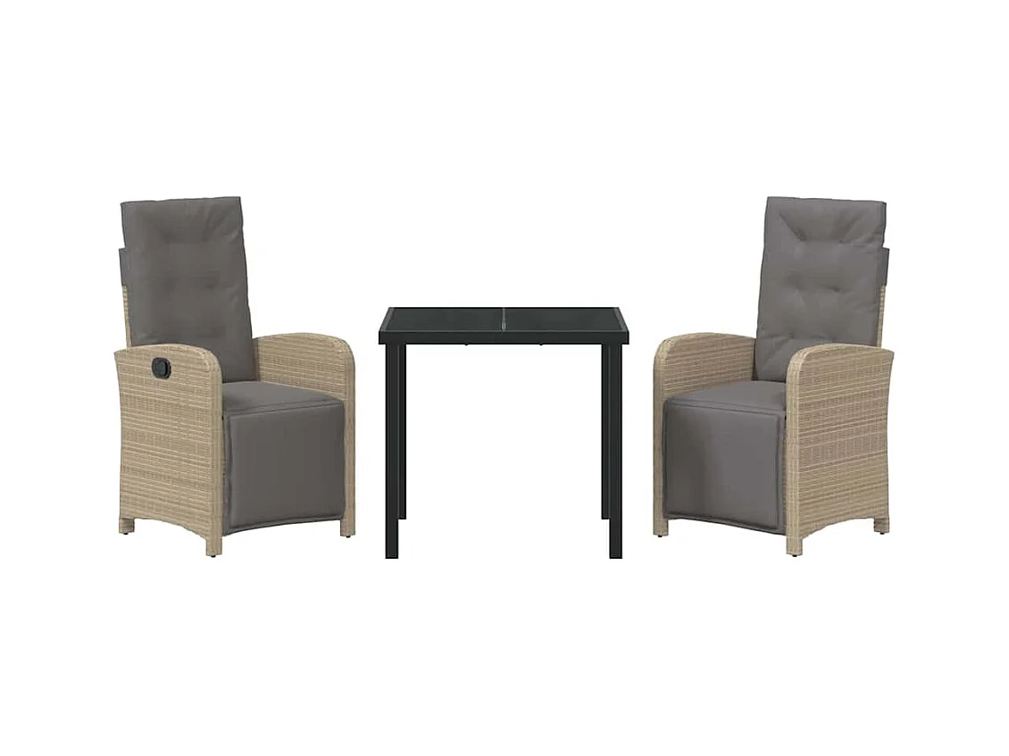 Set da pranzo da giardino 3 pezzi con cuscini in polyrattan beige