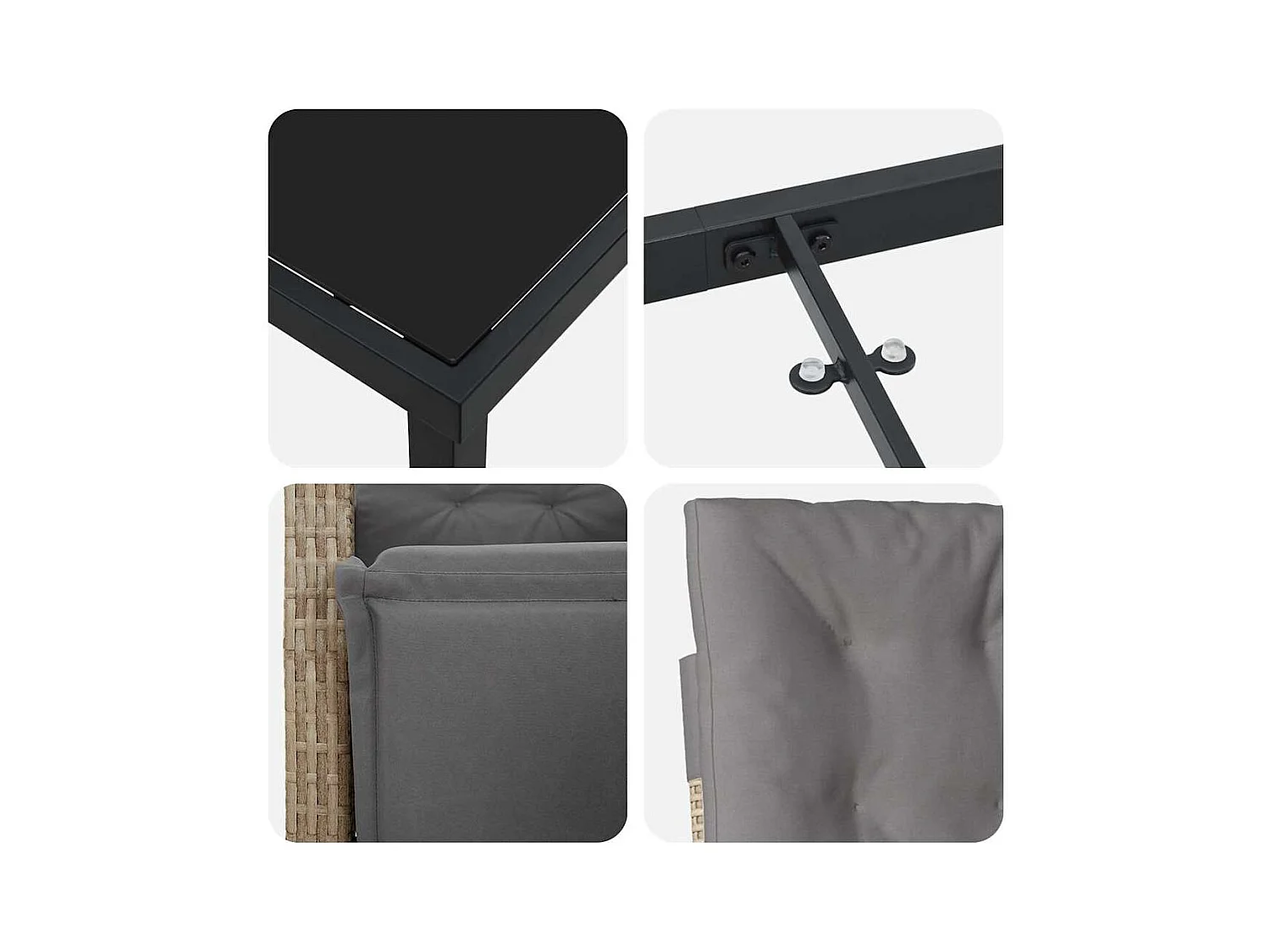 Set da pranzo da giardino 3 pezzi con cuscini in polyrattan beige