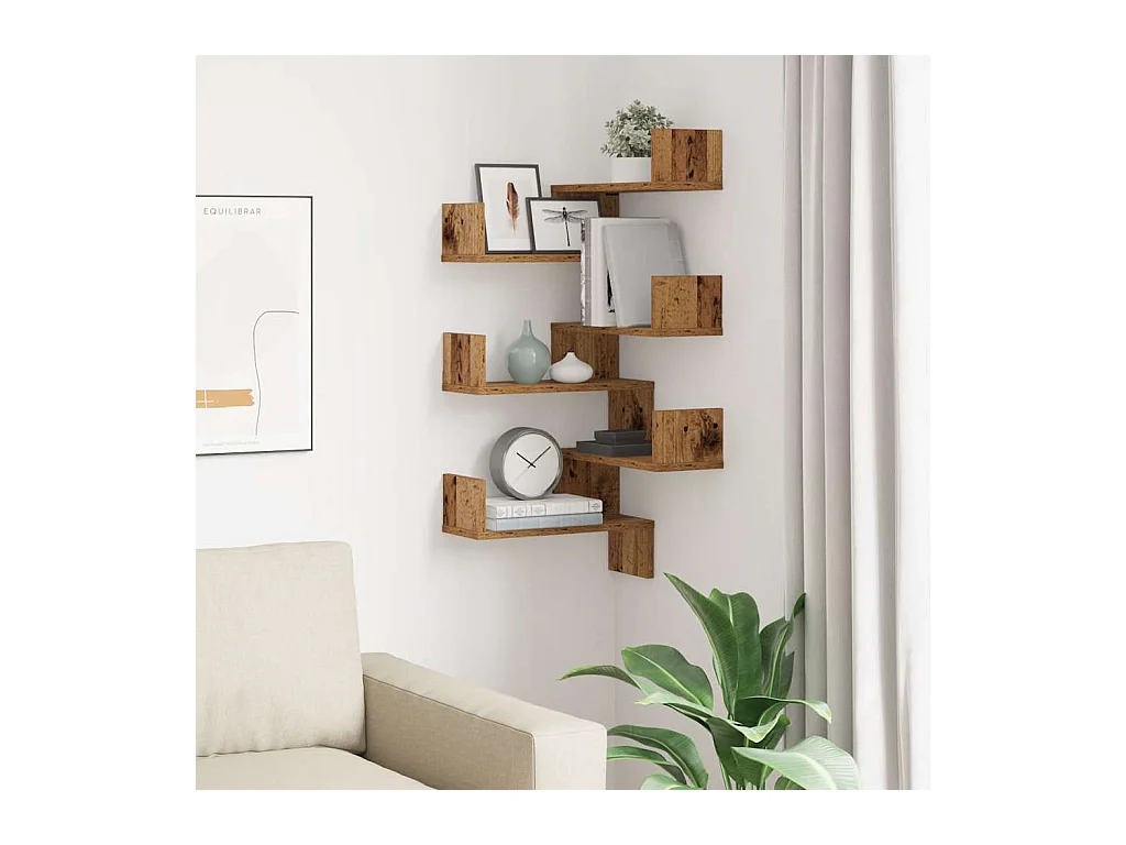 Étagères d'angle murales 2 pcs vieux bois 40x40x49,5 cm
