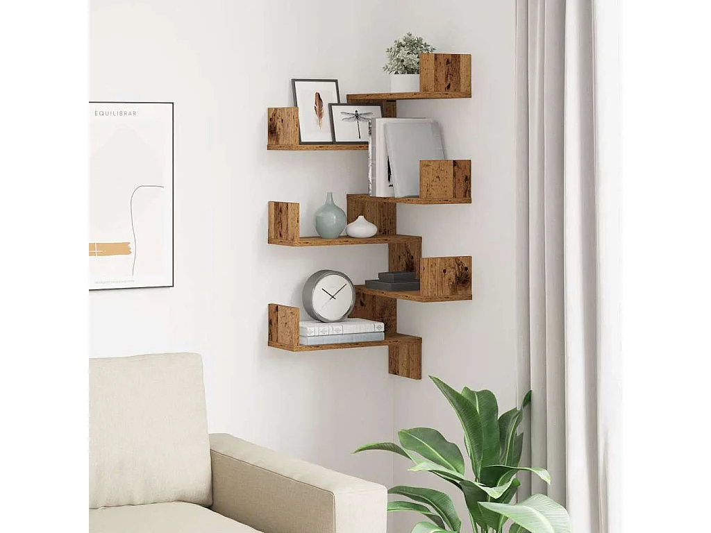 Étagères d'angle murales 2 pcs vieux bois 40x40x49,5 cm