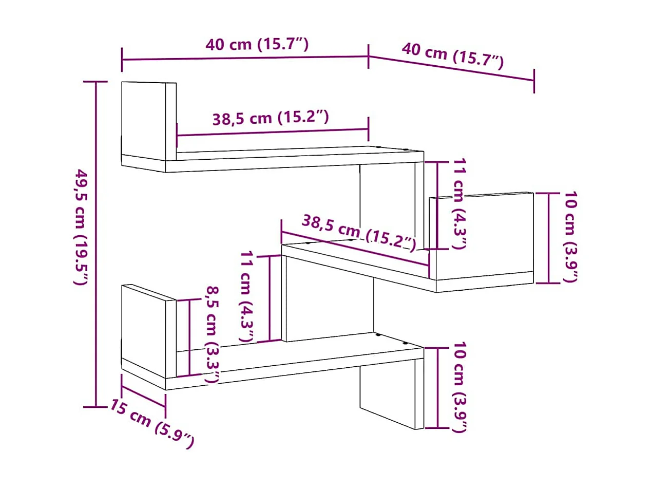 Étagères d'angle murales 2 pcs vieux bois 40x40x49,5 cm