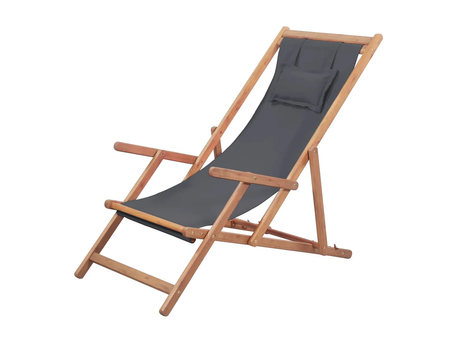 Chaise pliable de plage Tissu et cadre en bois Gris