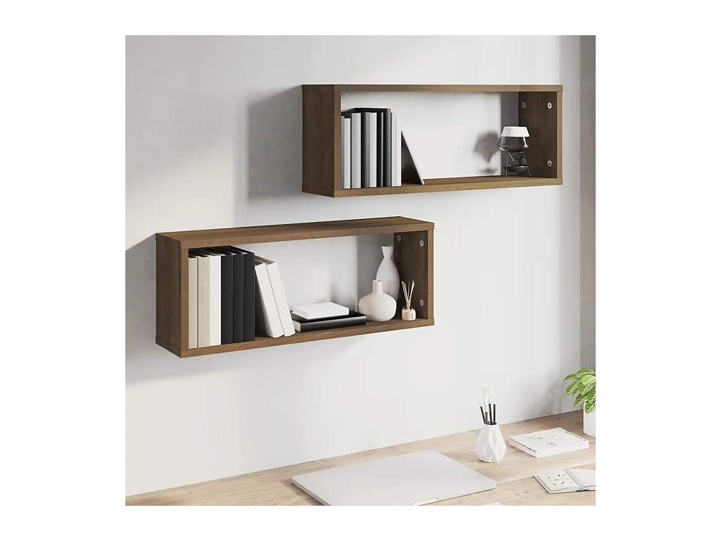 Étagères murales cube 2 pcs Chêne marron Bois d’ingénierie