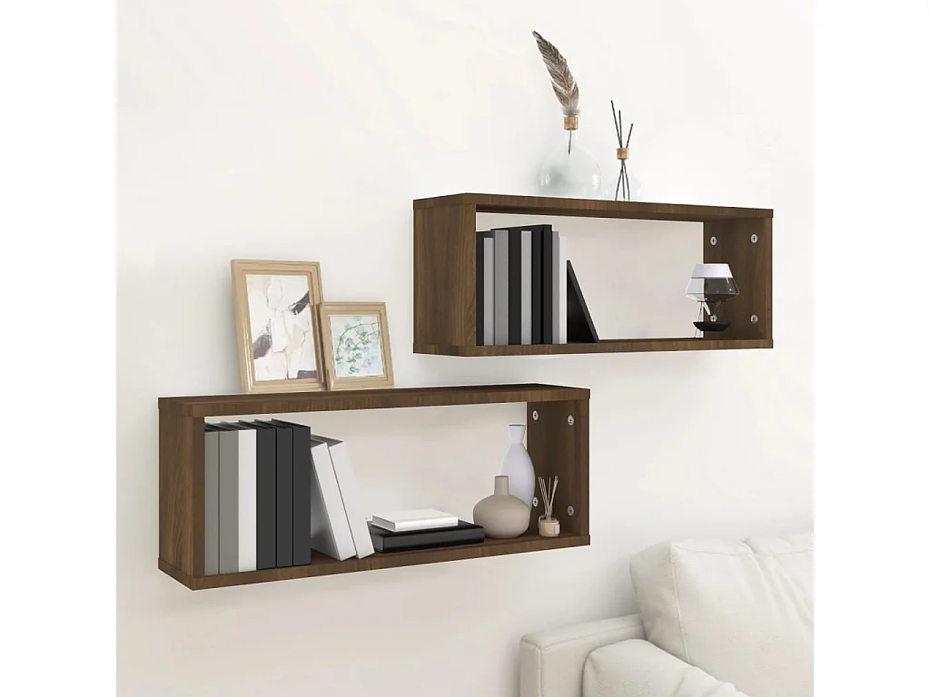 Étagères murales cube 2 pcs Chêne marron Bois d’ingénierie