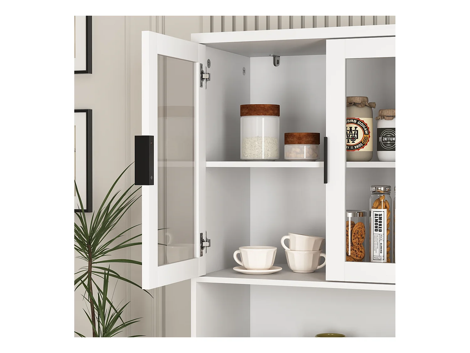 Bibliothèque avec portes en verre trempé, étagères réglables, MDF laqué, blanc (60x35x160 cm)