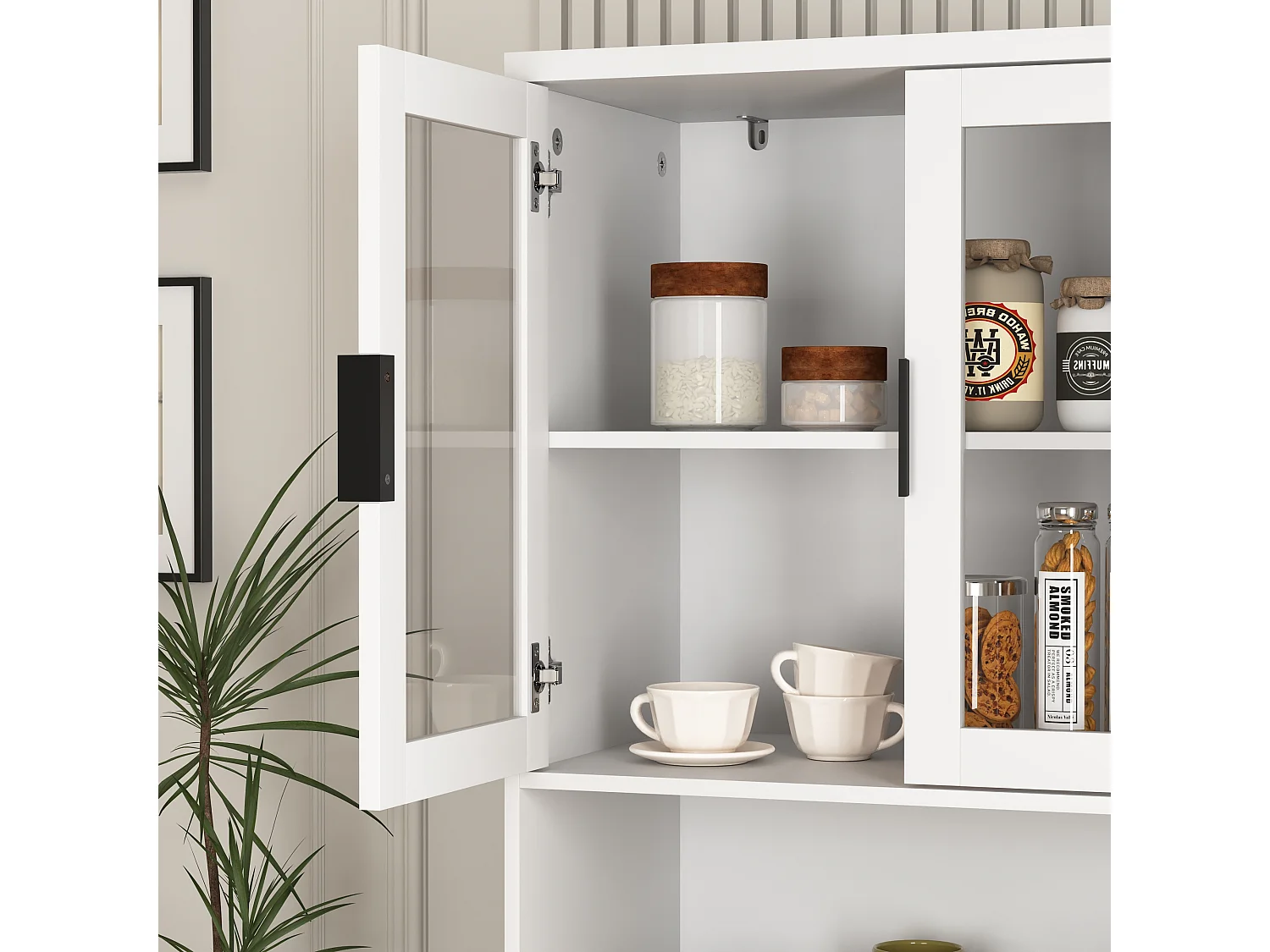 Bibliothèque avec portes en verre trempé, étagères réglables, MDF laqué, blanc (60x35x160 cm)