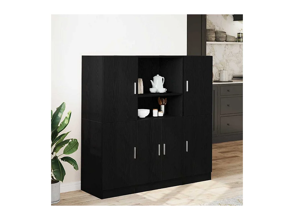 Set di 3 mobili da cucina in legno ingegnerizzato nero