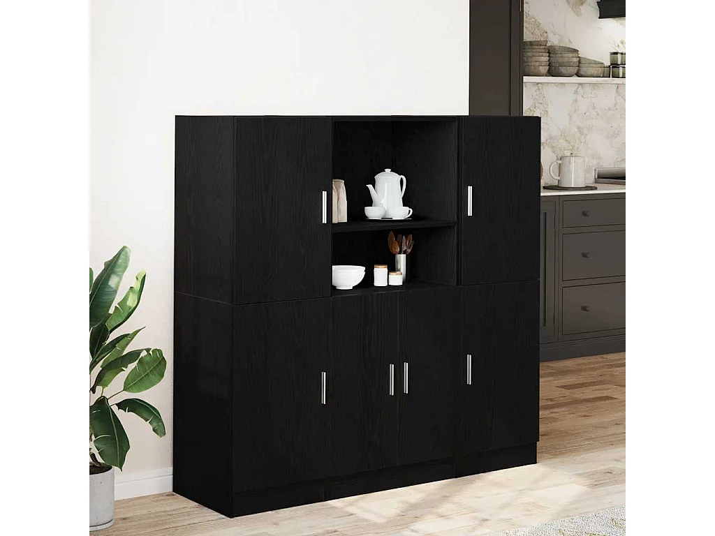 Ensemble d'armoires de cuisine 3 pcs noir bois d'ingénierie