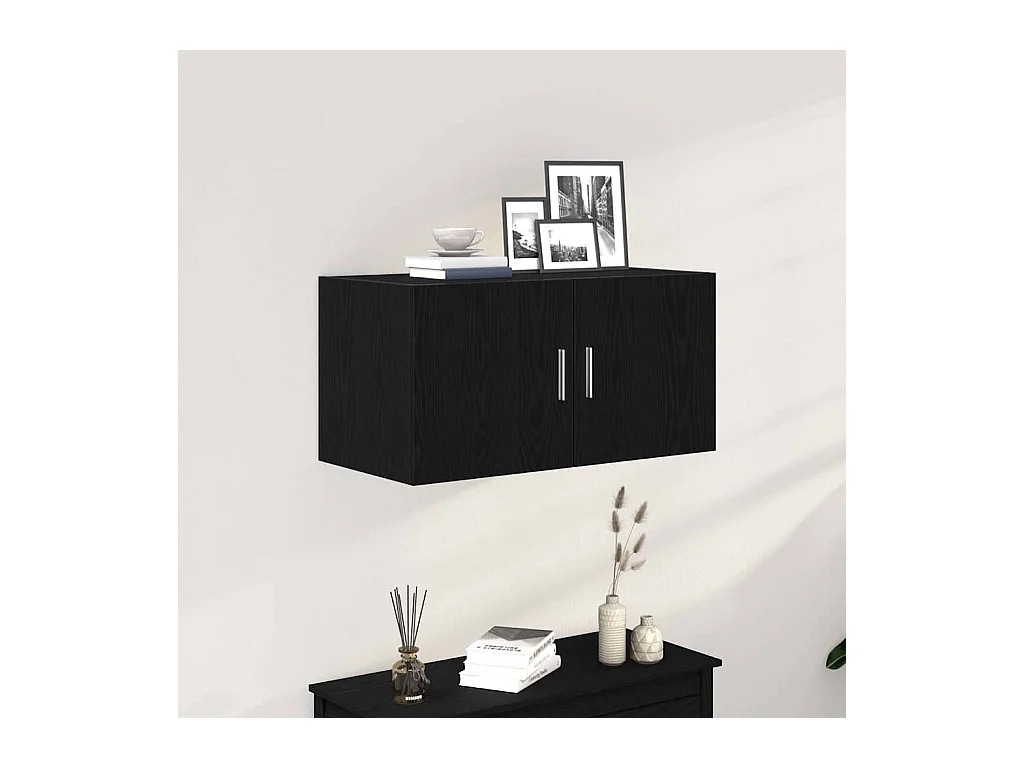 Zwarte eiken wandkast 80x39x40 cm bewerkt hout
