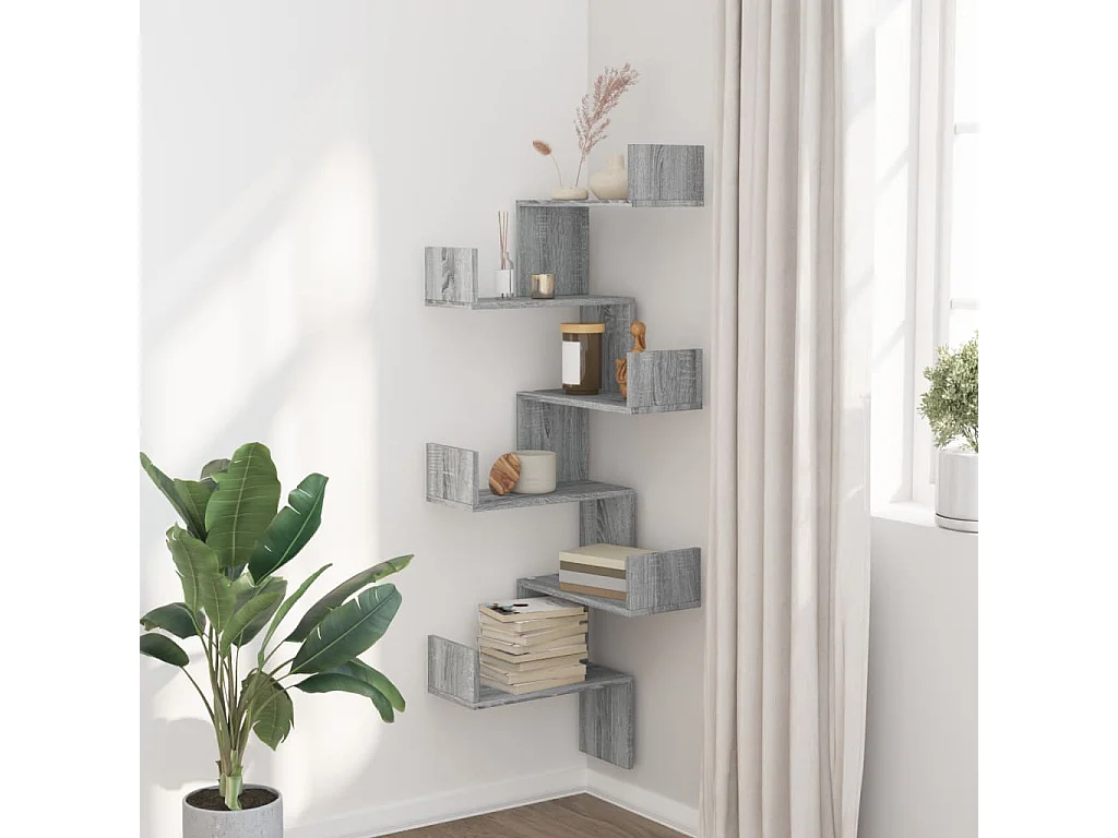 Estante de esquina de pared Sonoma gris 45x45x147cm madera de ingeniería